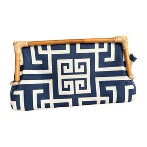 Donna Dixon | Navy Blue & White Greek Key Pattern Bamboo Clutch
